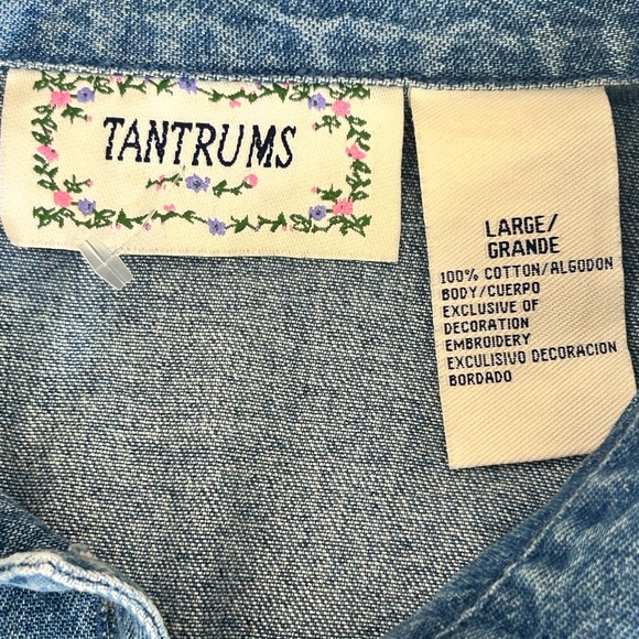 Vintage 90s Embroidered Sunflower Ladybug Denim Jacket Size L Blue Cottagecore - Picture 11 of 13